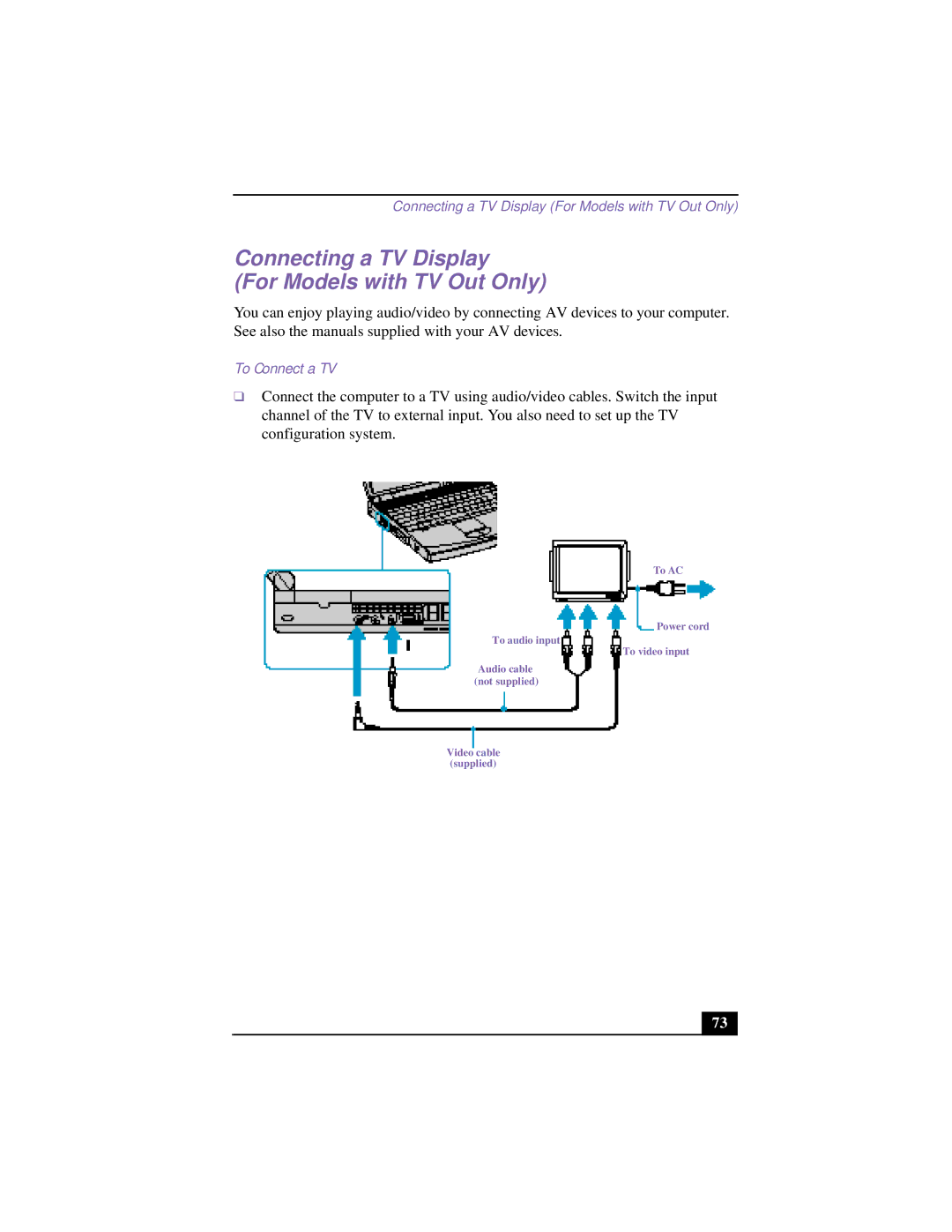 Sony CG-FX120K manual Connecting a TV Display For Models with TV Out Only, To Connect a TV 