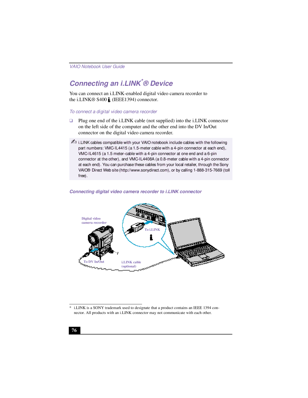 Sony CG-FX120K manual Connecting an i.LINK* Device, To connect a digital video camera recorder 