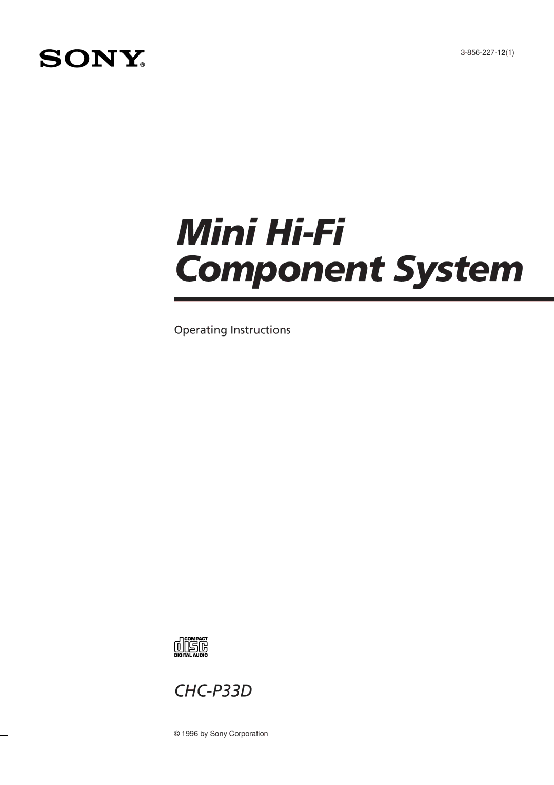 Sony CHC-P33D operating instructions Mini Hi-Fi Component System 