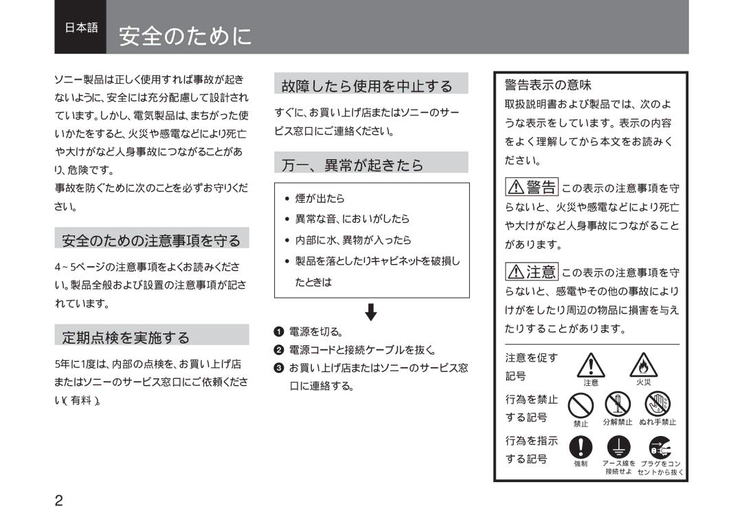 Sony CMA-H10 operating instructions 日本語 安全のために, 警告表示の意味 