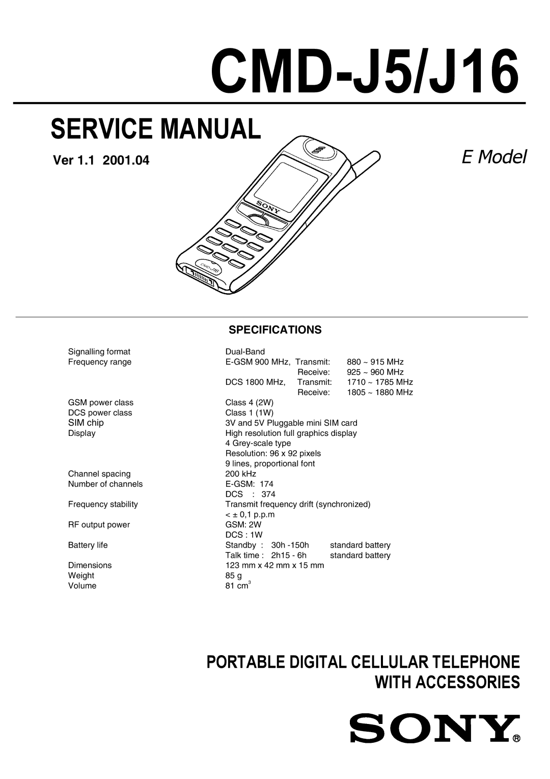 Sony CMD-J16 specifications CMD-J5/J16 