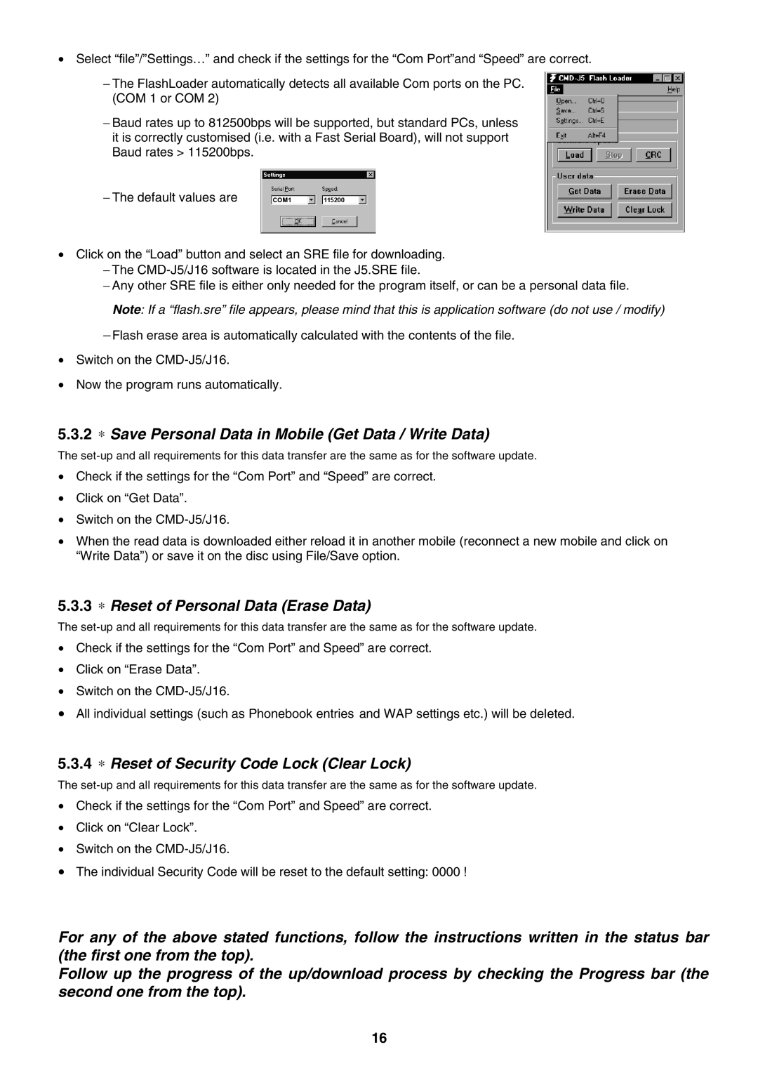 Sony CMD-J16 specifications 2 ∗ Save Personal Data in Mobile Get Data / Write Data, The default values are 