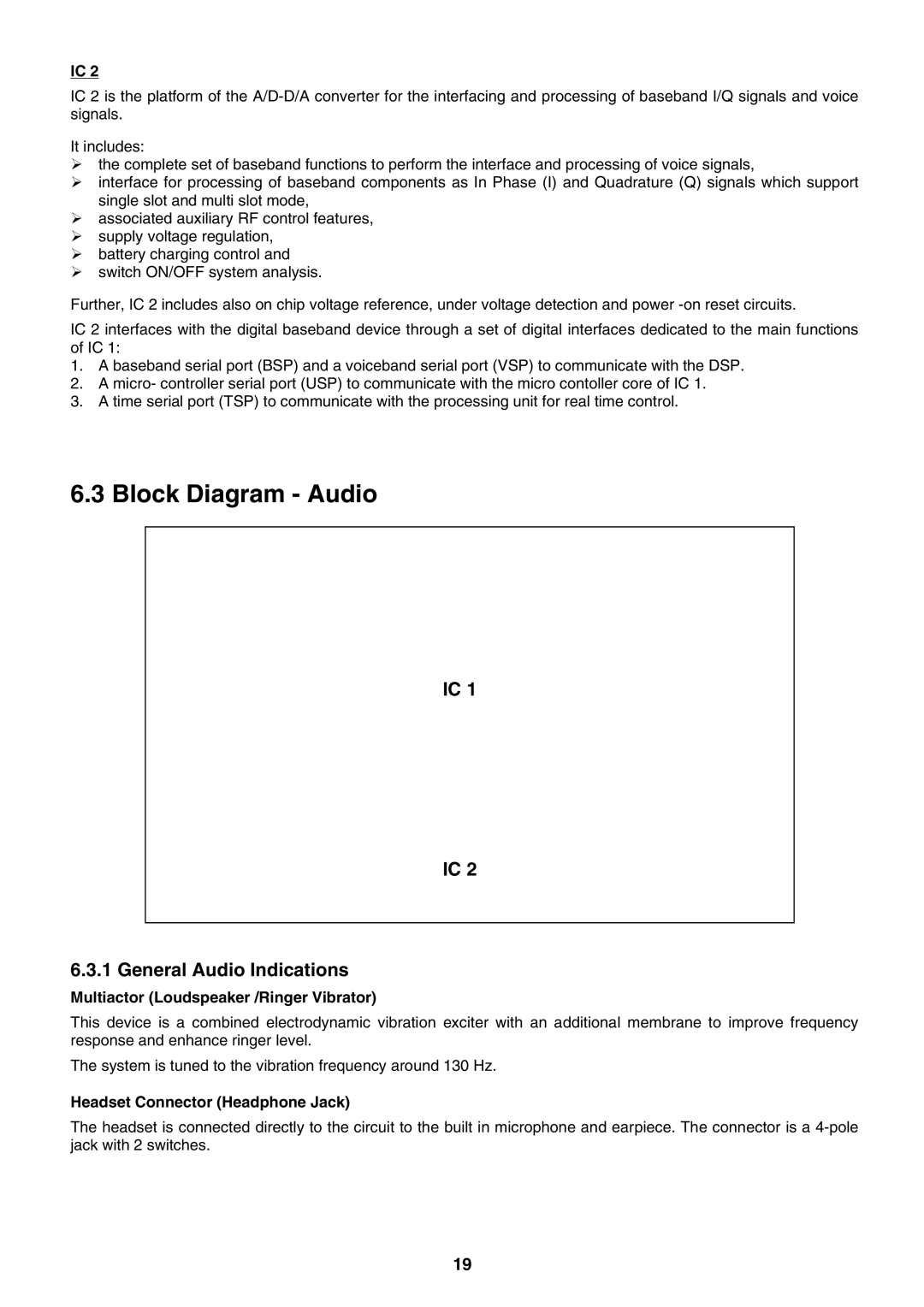 Sony CMD-J16 specifications Block Diagram Audio, General Audio Indications, Multiactor Loudspeaker /Ringer Vibrator 