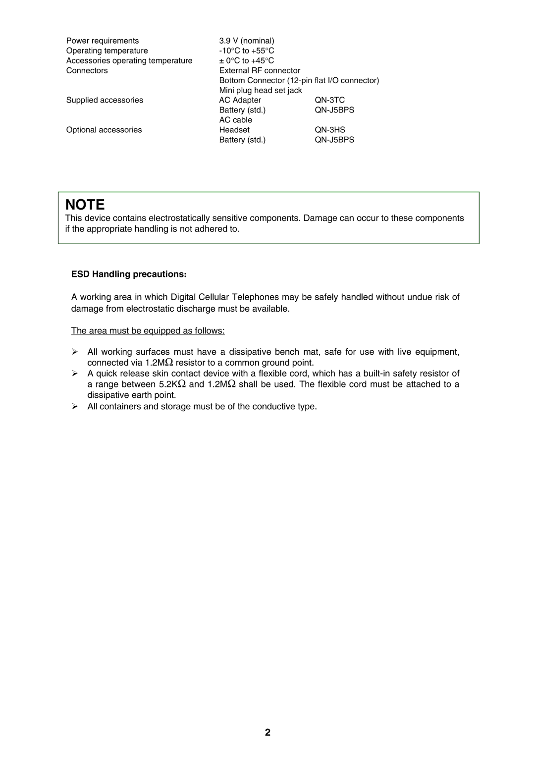 Sony CMD-J16 specifications ESD Handling precautions 