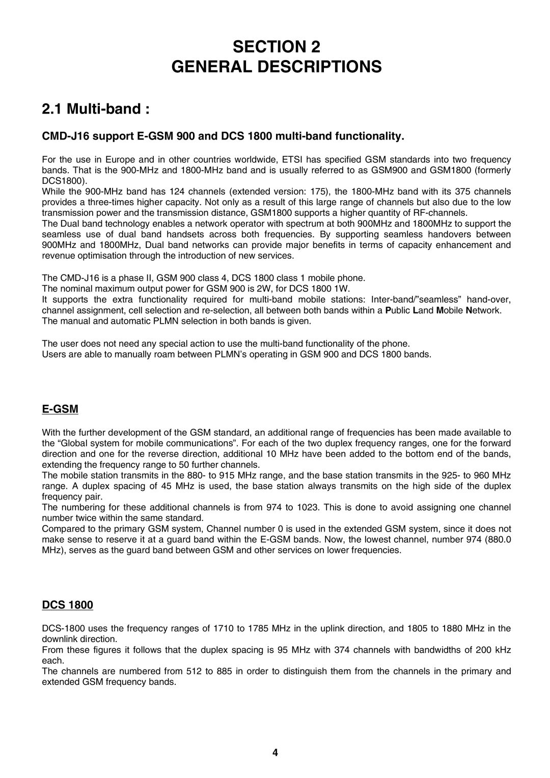 Sony CMD-J16 specifications Section General Descriptions, Multi-band, Dcs 