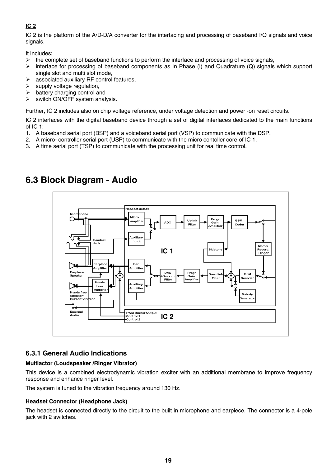 Sony CMD-J5/J16 specifications Block Diagram Audio, General Audio Indications, Multiactor Loudspeaker /Ringer Vibrator 