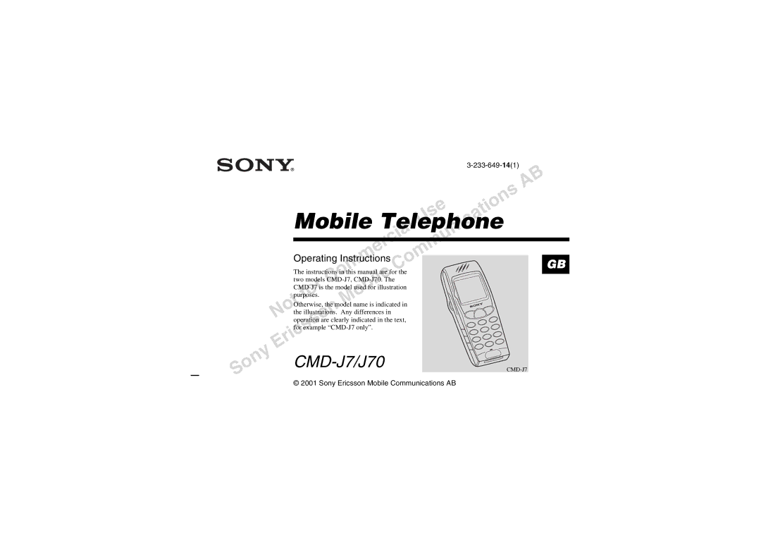 Sony CMD-J70 manual Mobile Telephone l n, Operating Instructions m 