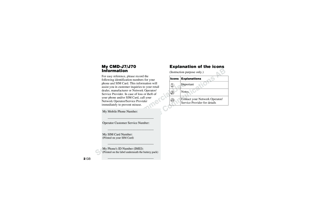 Sony CMD-J70 manual My CMD-J7/J70 Explanation of the icons Information 