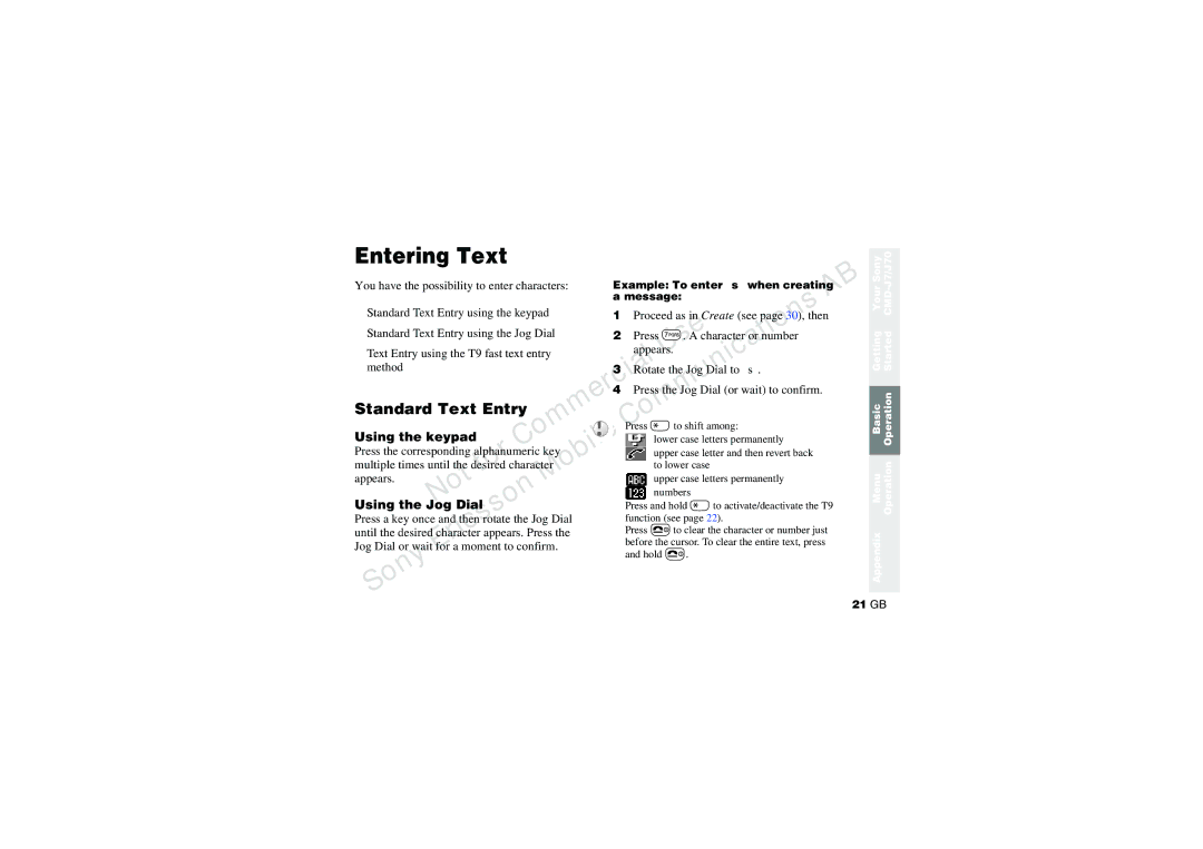 Sony CMD-J70 manual Standard Text Entry, Using the keypad, Using the Jog Dials 