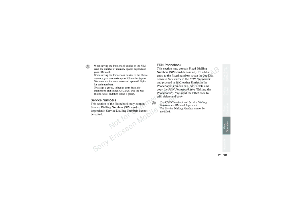 Sony CMD-J70 manual Service Numbers, Down to New Entry in the FDN Phonebook 