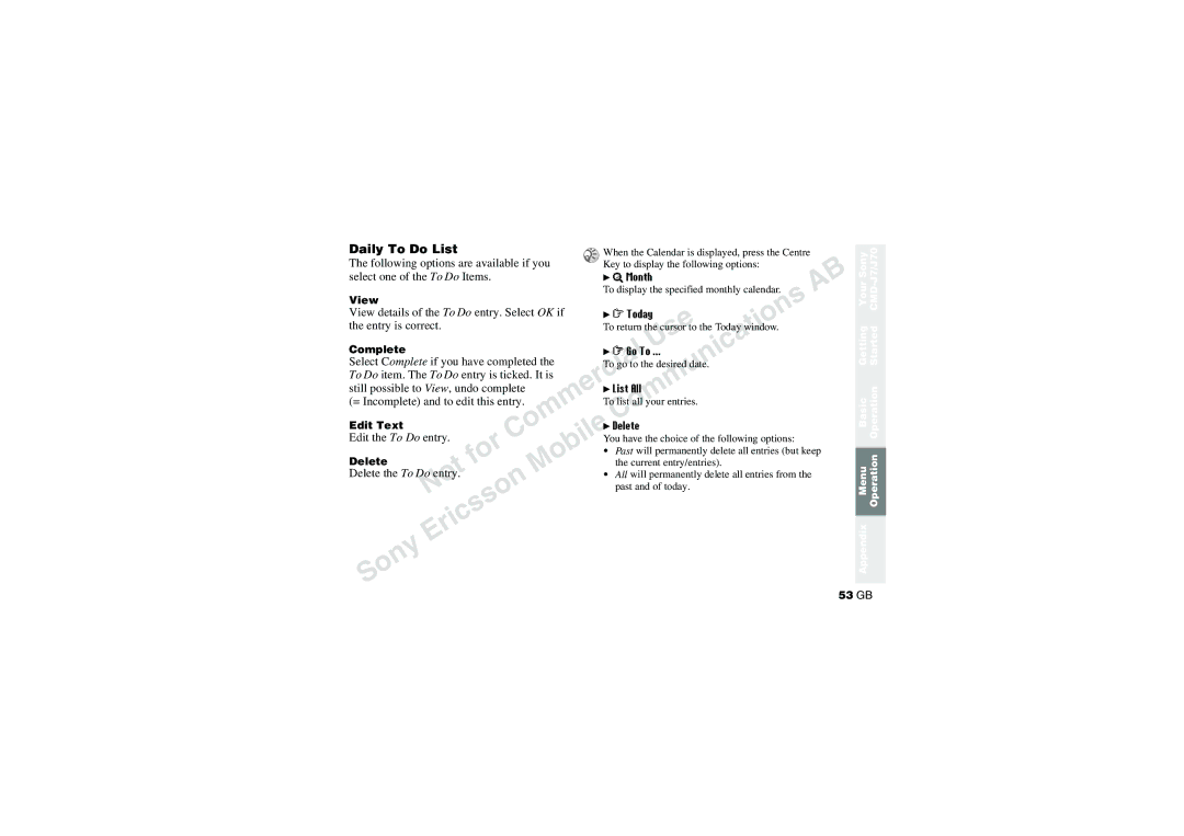 Sony CMD-J70 manual Daily To Do List 