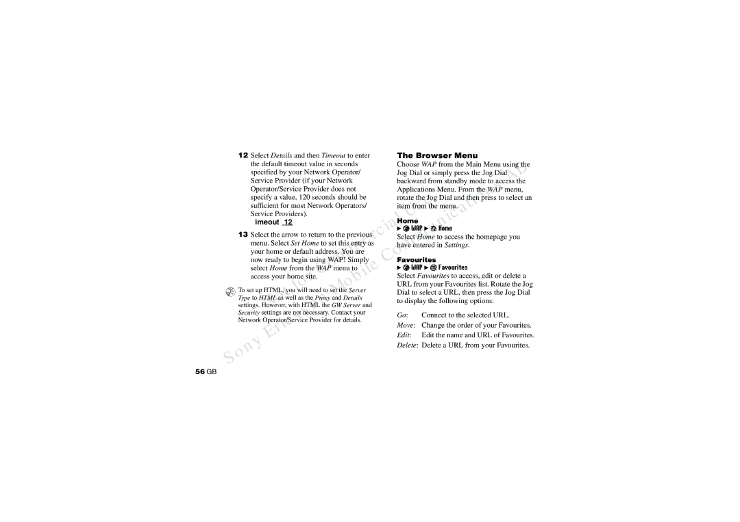 Sony CMD-Z7 manual Browser Menu, WAP Favourites, Move 