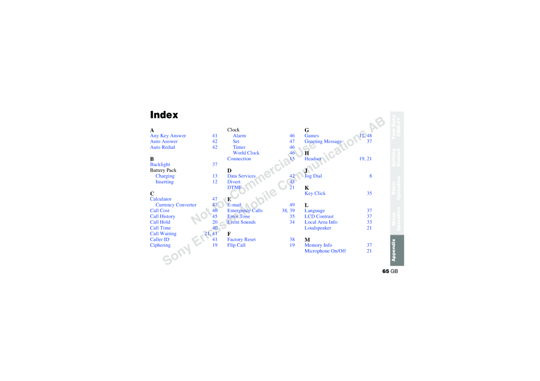 Sony CMD-Z7 manual Index 