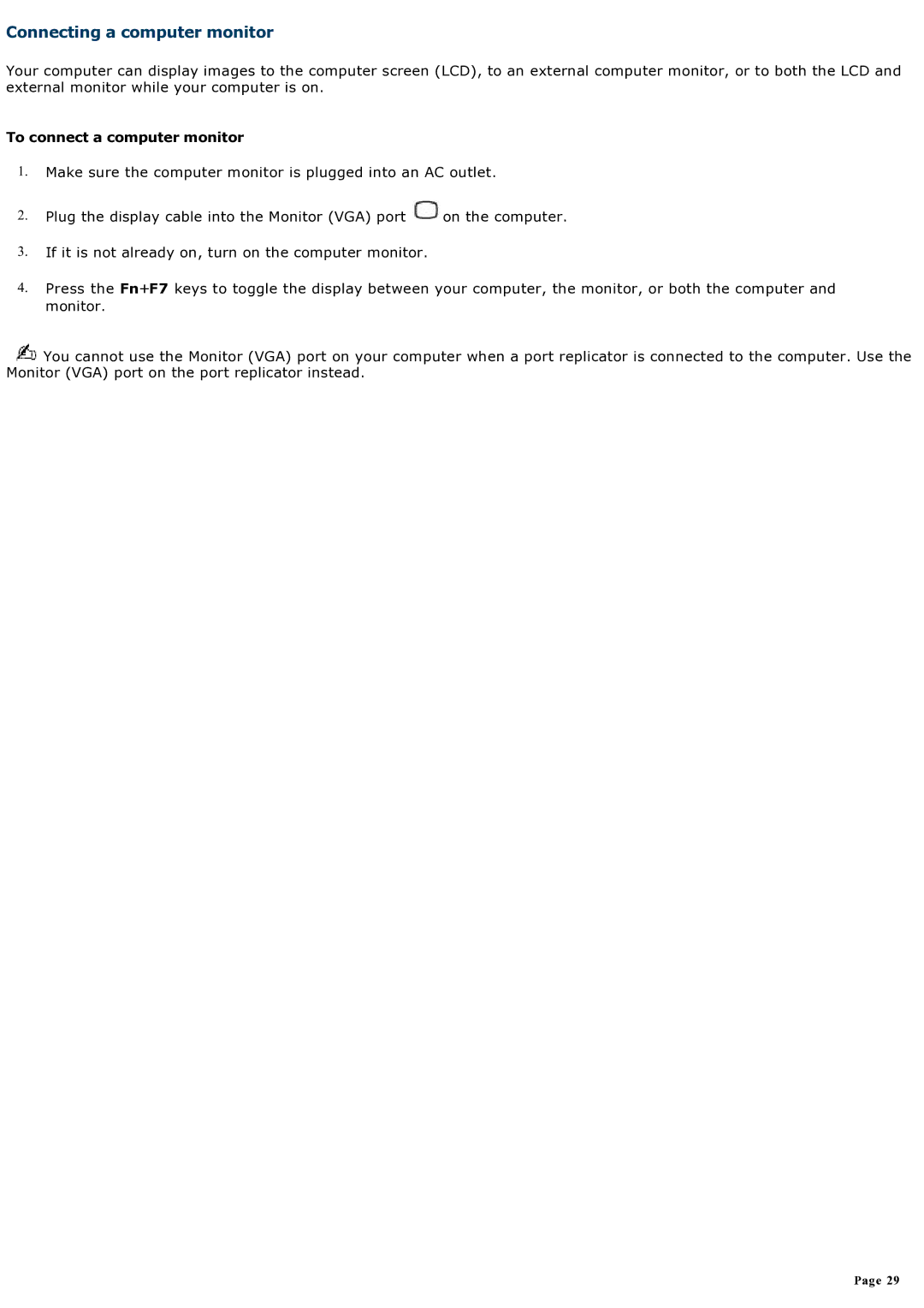 Sony specifications Connecting a computer monitor, To connect a computer monitor 