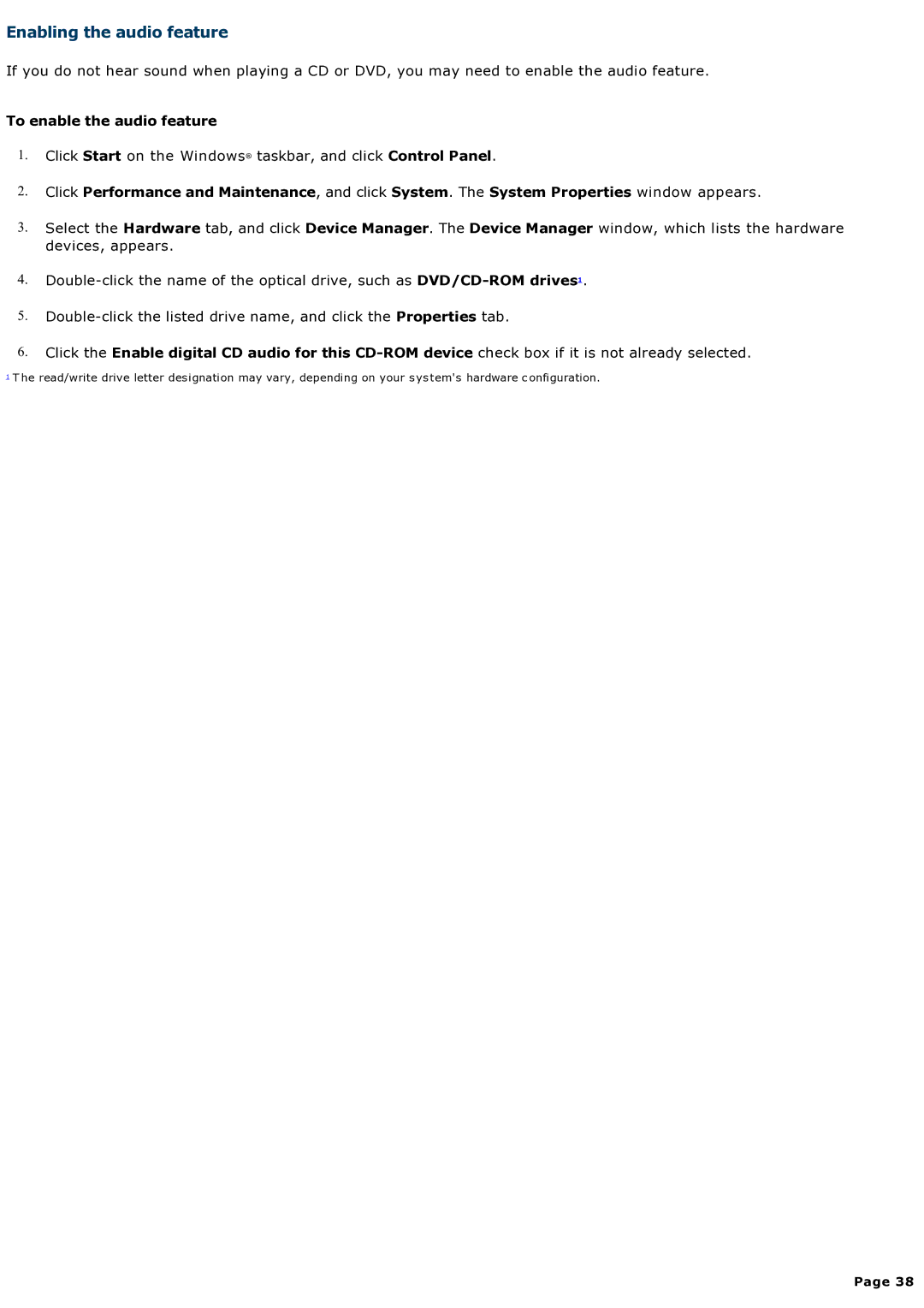 Sony computer specifications Enabling the audio feature, To enable the audio feature 