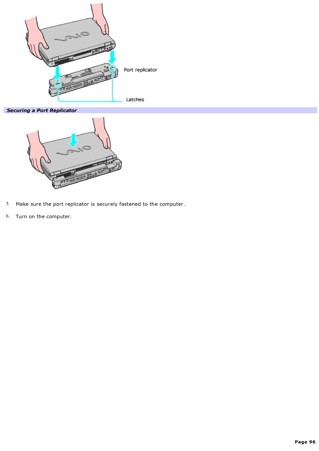 Sony computer specifications Securing a Port Replicator 