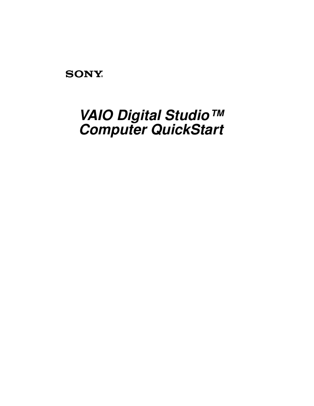 Sony Countertop Computer quick start Vaio Digital Studio Computer QuickStart 