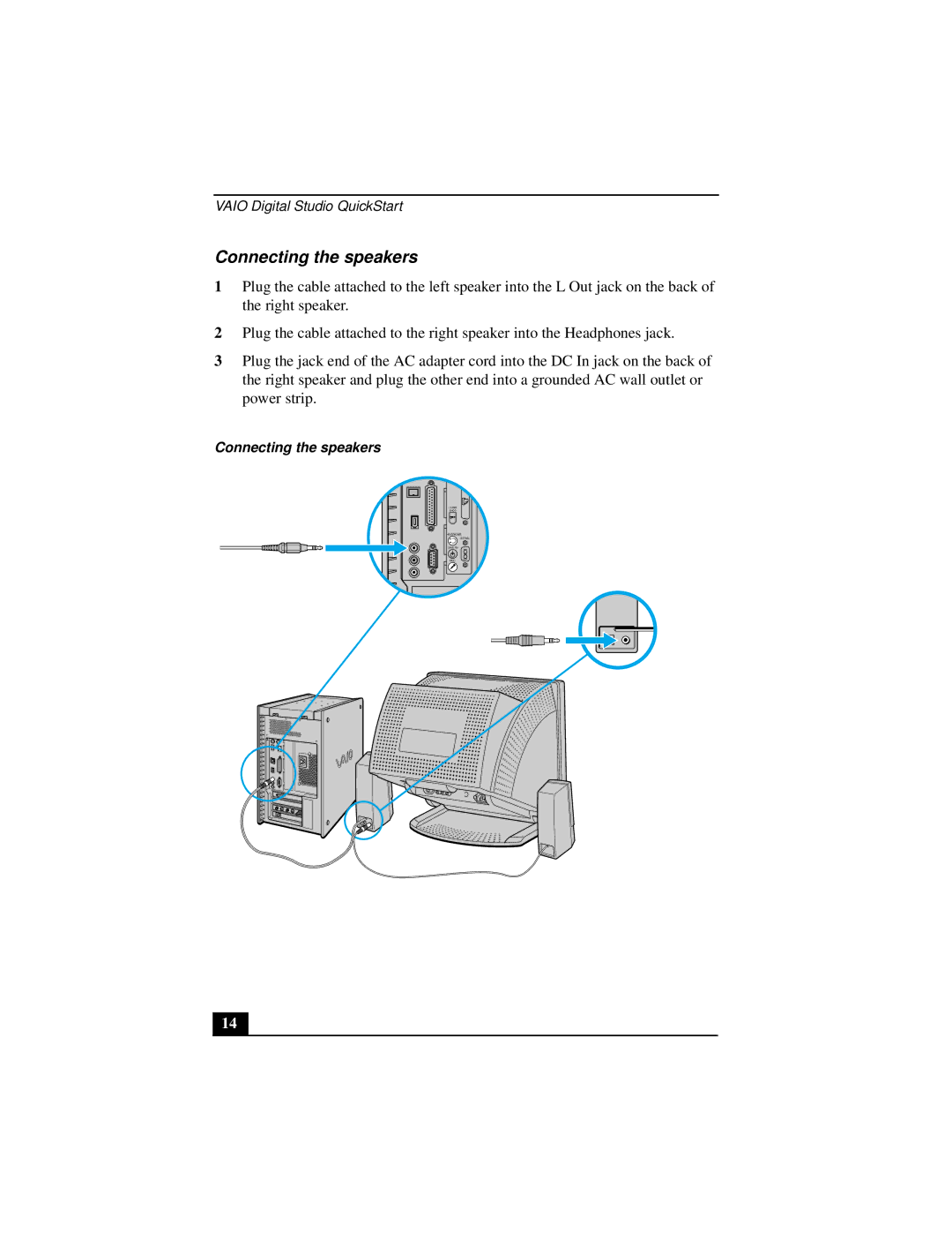 Sony Countertop Computer quick start Connecting the speakers 