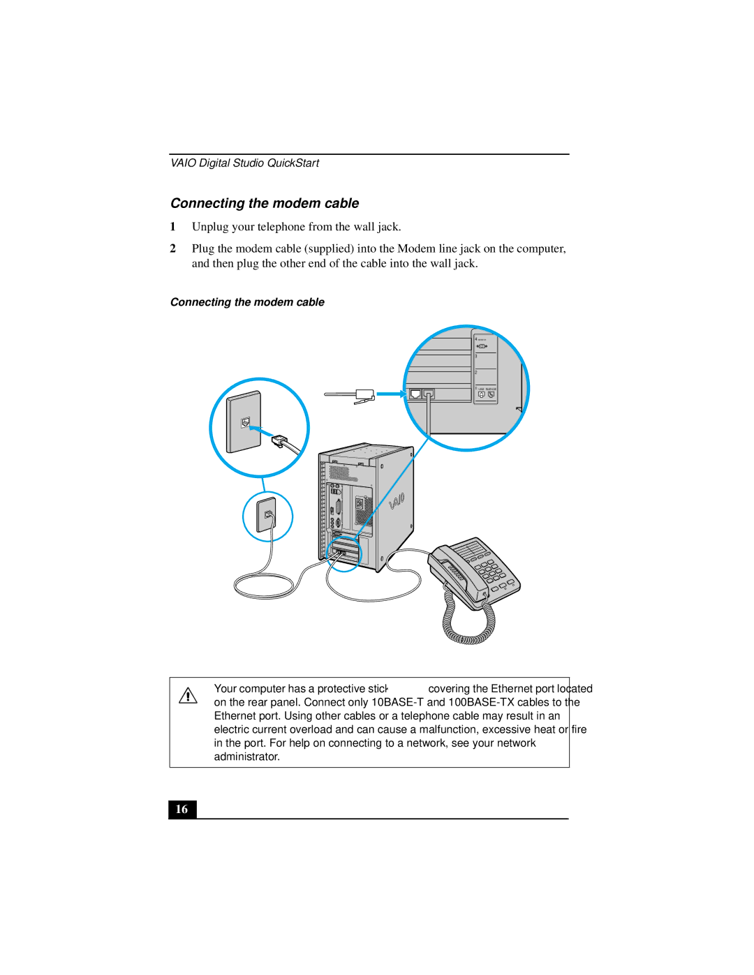 Sony Countertop Computer quick start Connecting the modem cable 