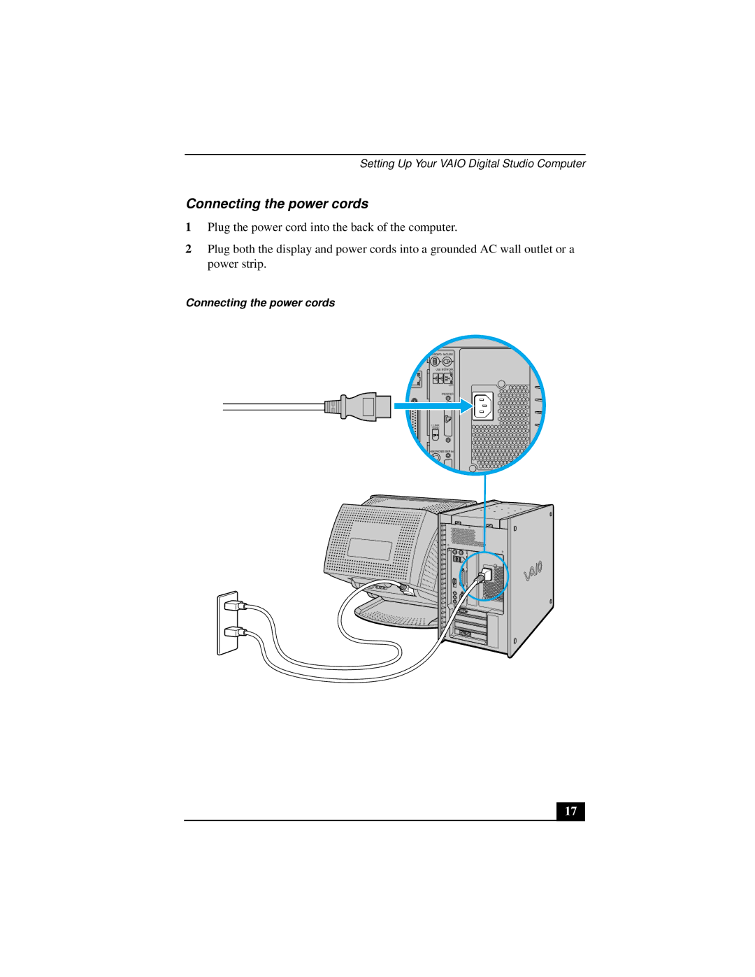 Sony Countertop Computer quick start Connecting the power cords 