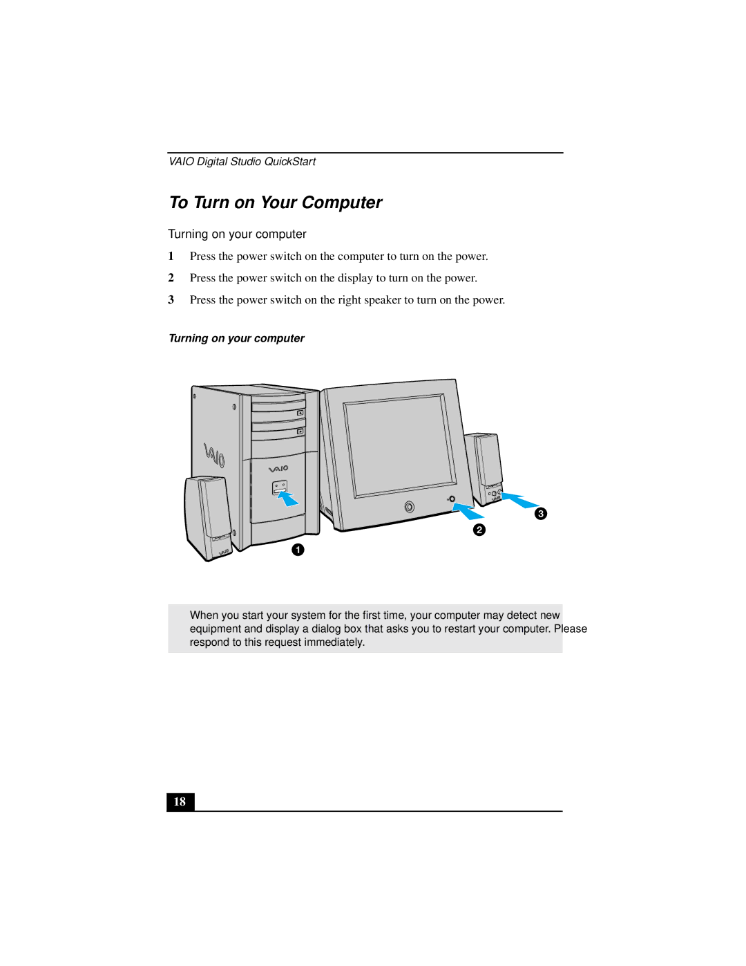 Sony Countertop Computer quick start To Turn on Your Computer, Turning on your computer 