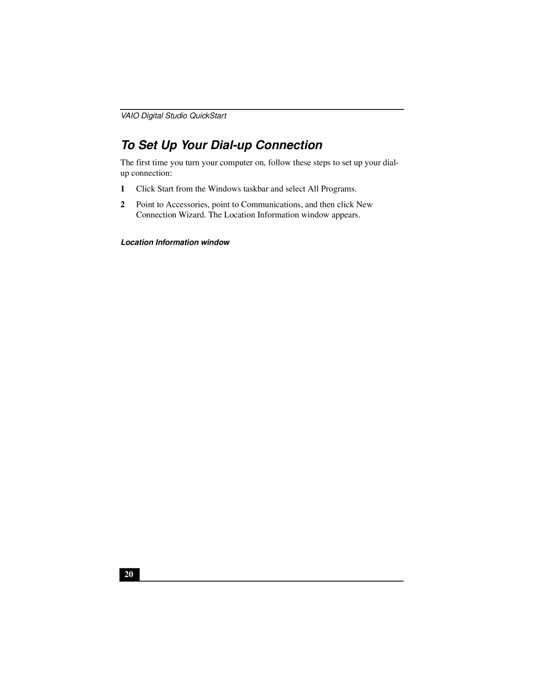 Sony Countertop Computer quick start To Set Up Your Dial-up Connection 