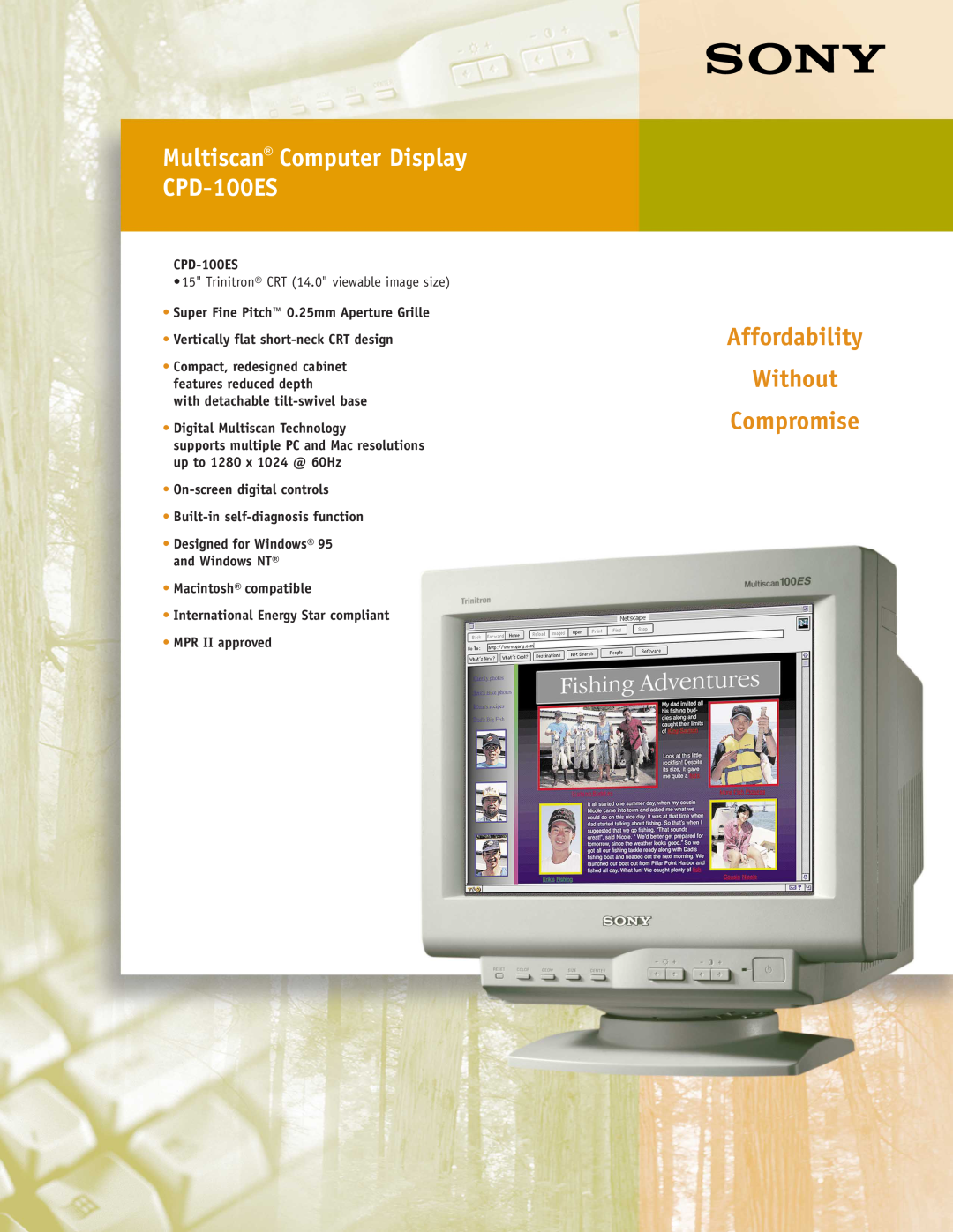 Sony manual Multiscan Computer Display CPD-100ES, Affordability Without Compromise 