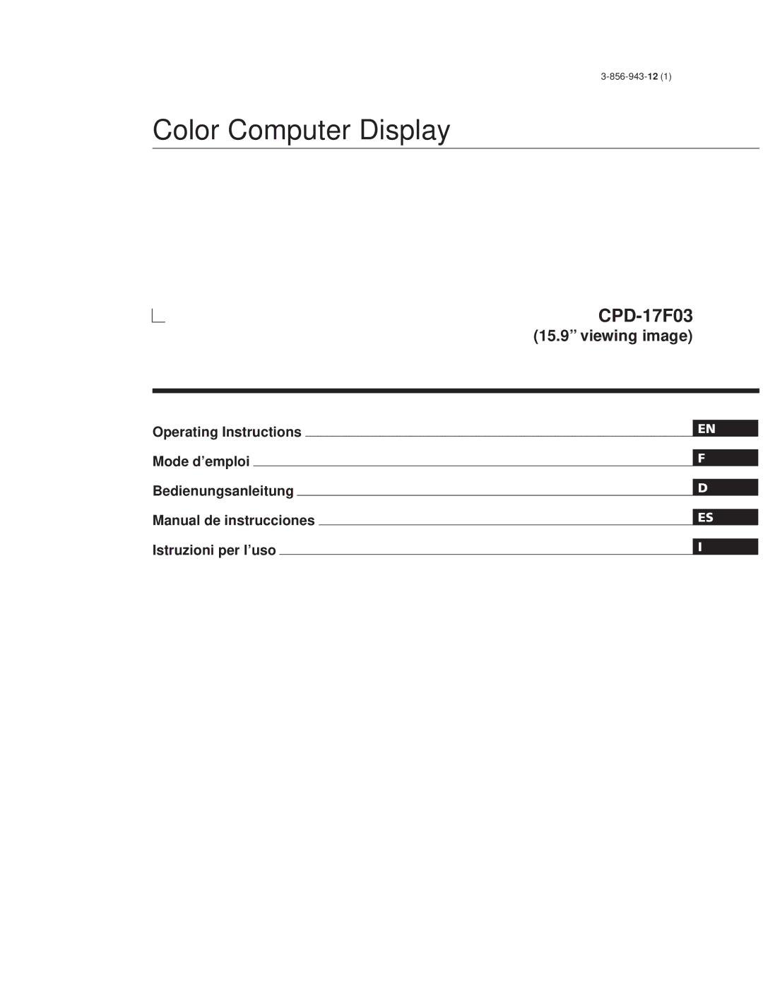 Sony CPD-17F03 manual Color Computer Display 