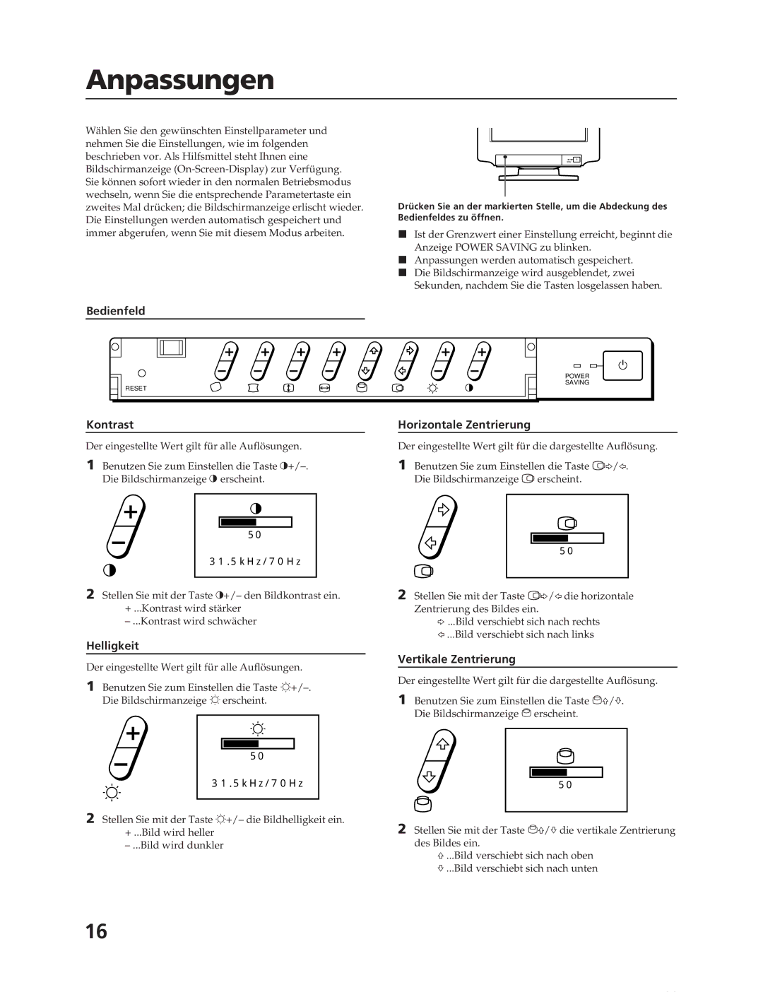 Sony CPD-17F03 manual Anpassungen 