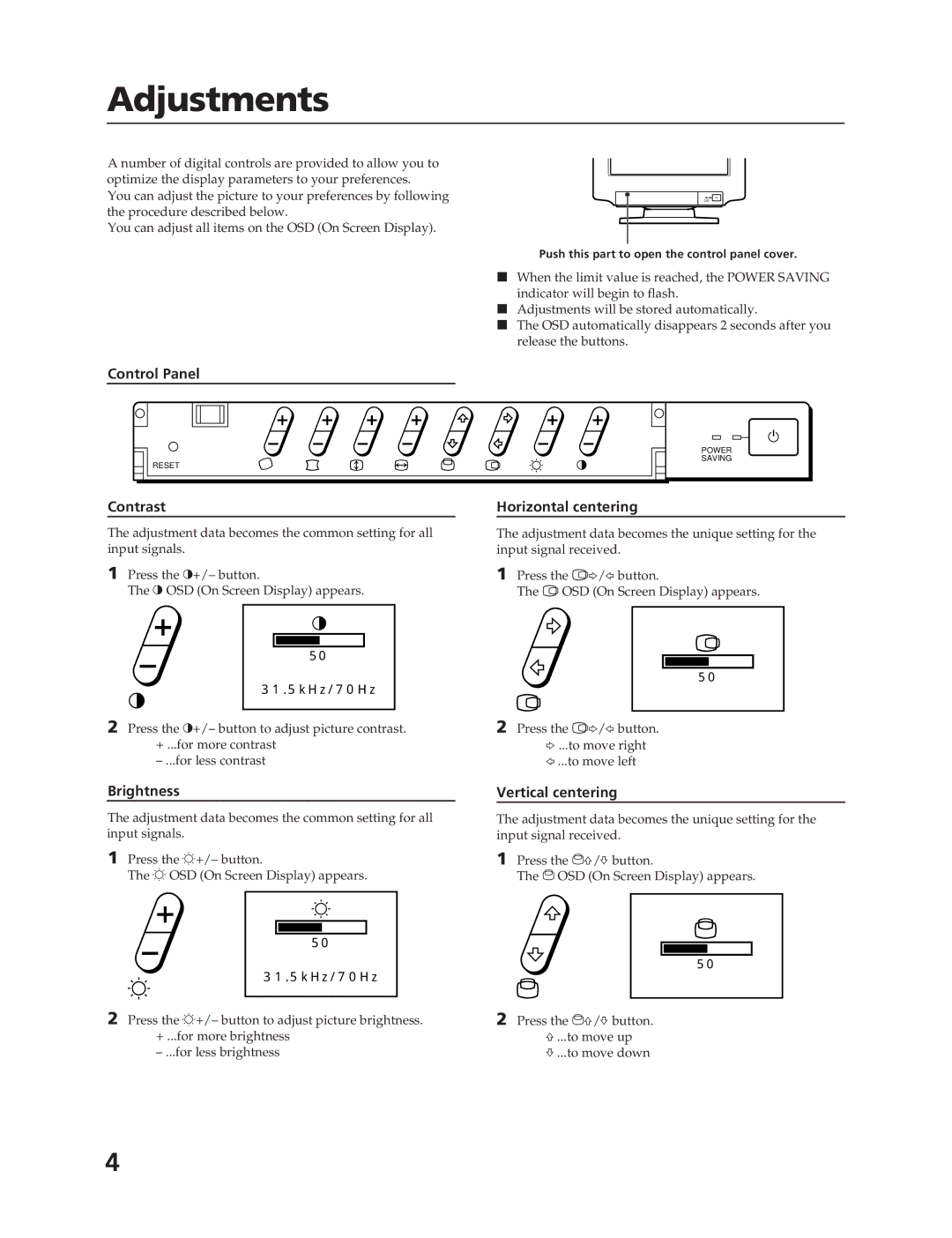 Sony CPD-17F03 manual Adjustments 