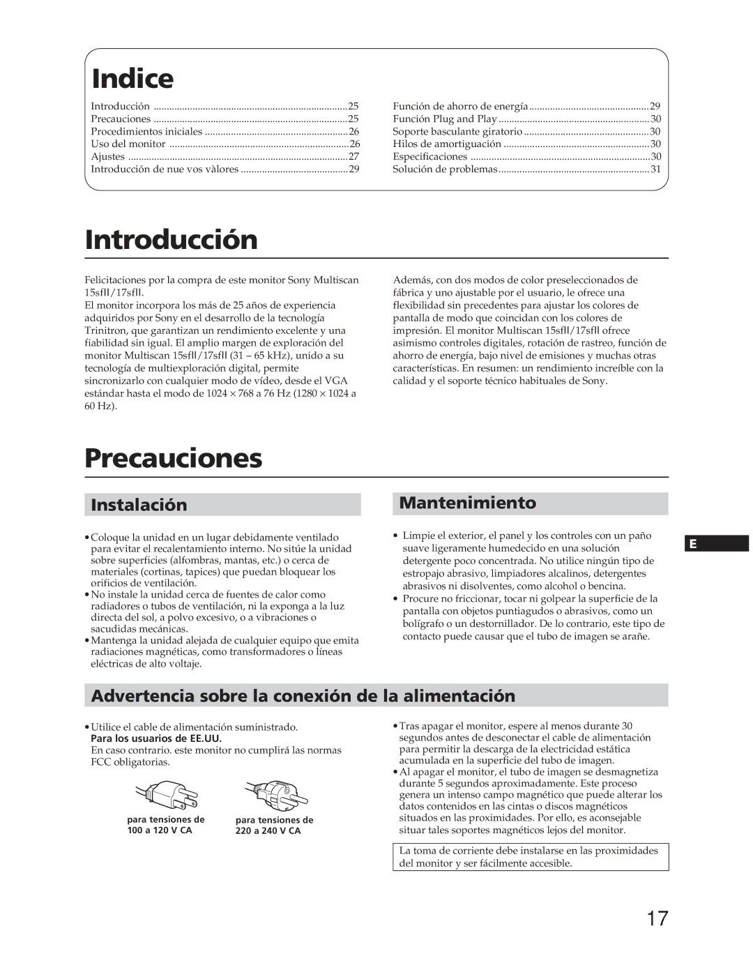 Sony CPD-15SF2, CPD-17SF2 manual Indice, Introducción, Precauciones 