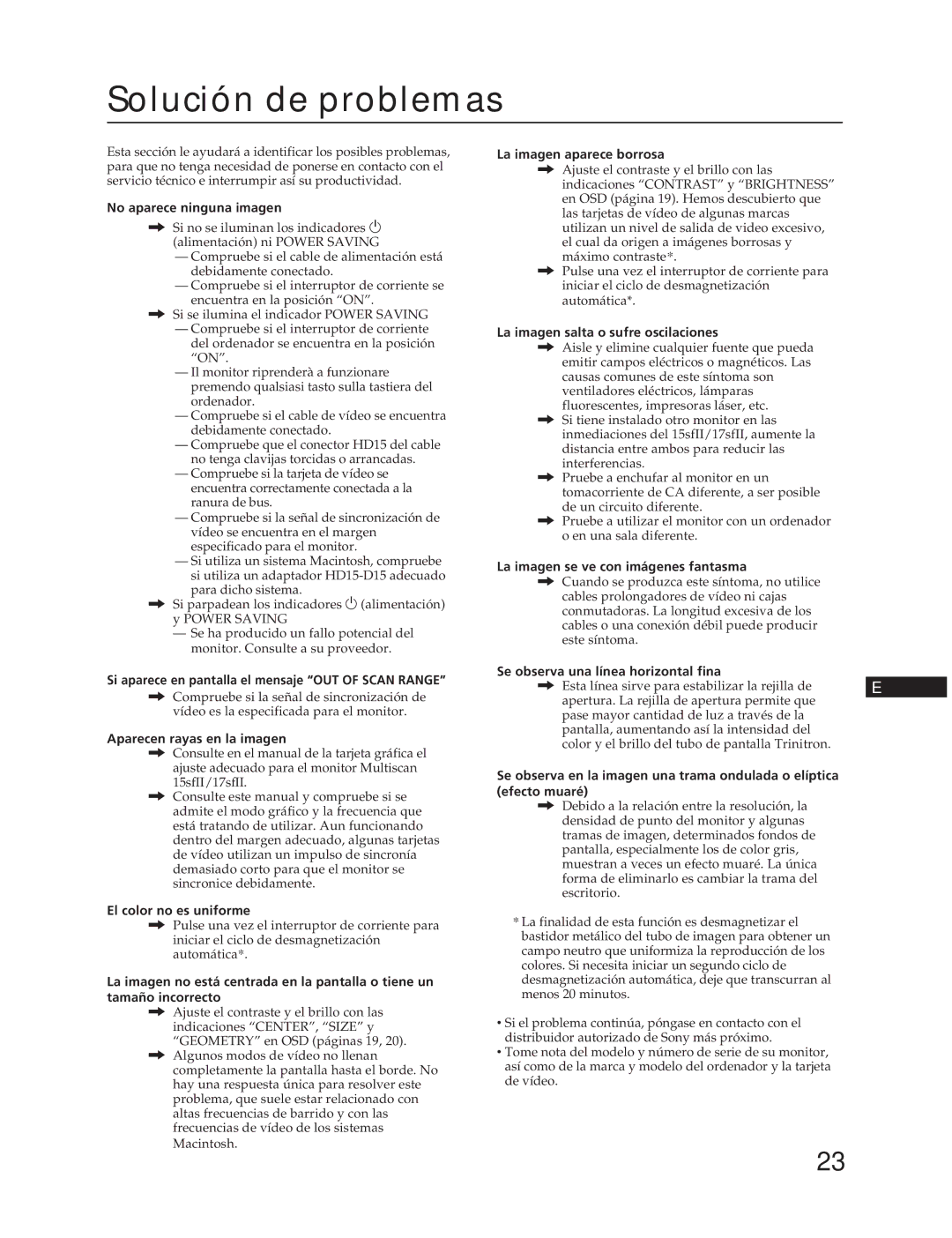 Sony CPD-15SF2, CPD-17SF2 manual Solución de problemas 