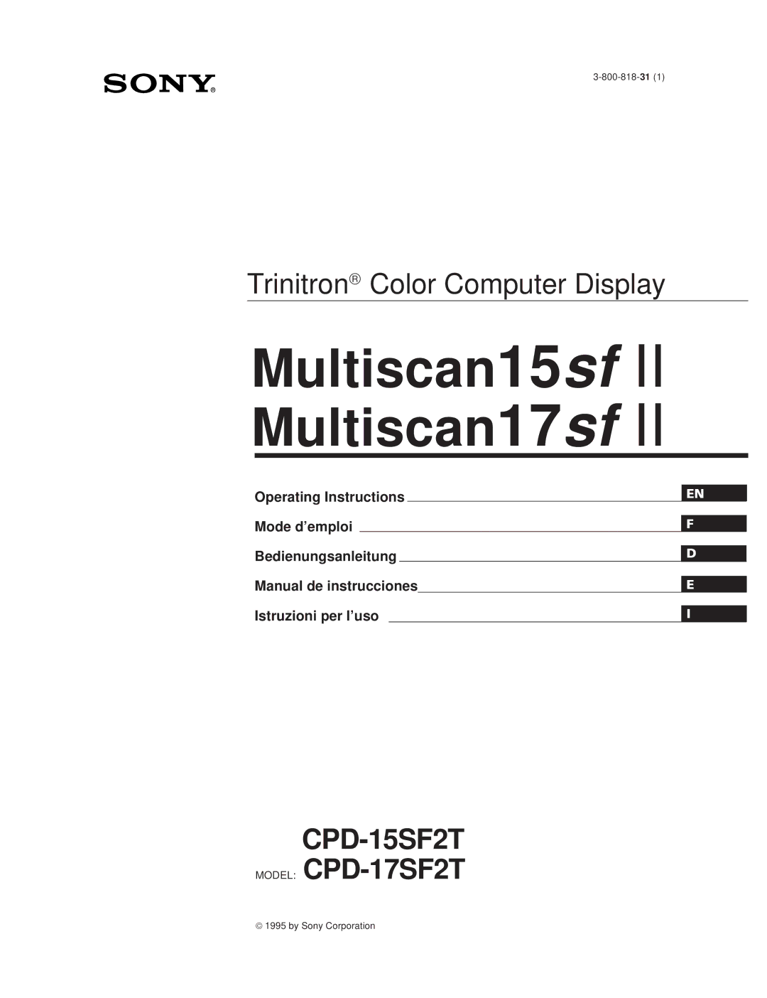 Sony CPD-15SF2T, CPD-17SF2T manual Multiscan15sf II Multiscan17sf 