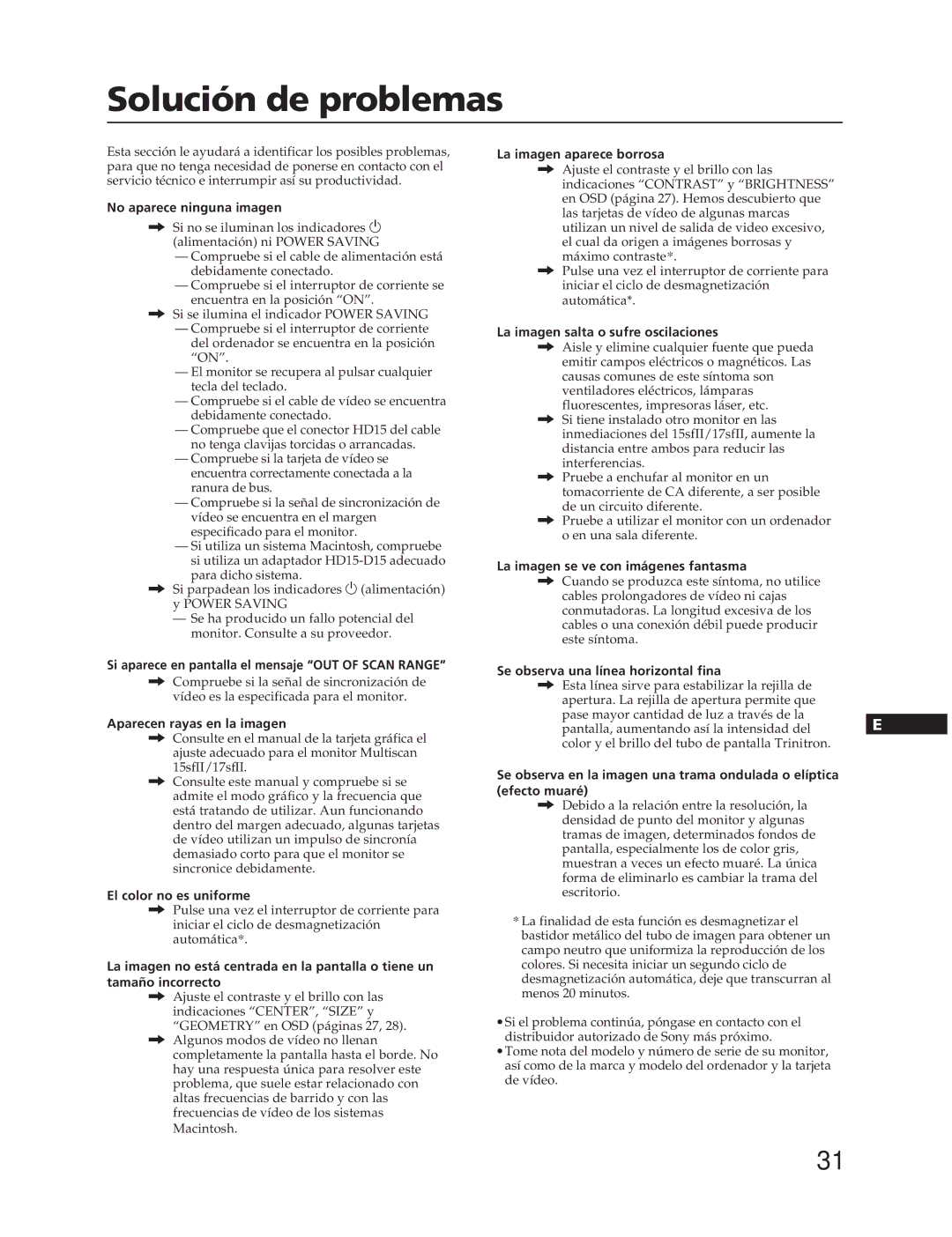 Sony CPD-17SF2T, CPD-15SF2T manual Solución de problemas 