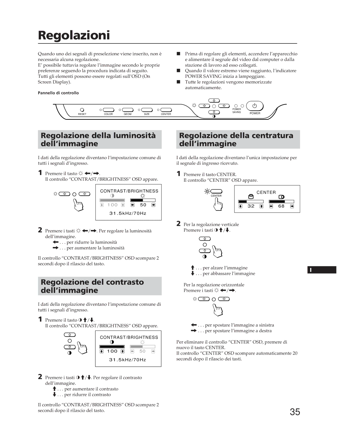 Sony CPD-15SF2T, CPD-17SF2T manual Regolazioni, Regolazione del contrasto dell’immagine 