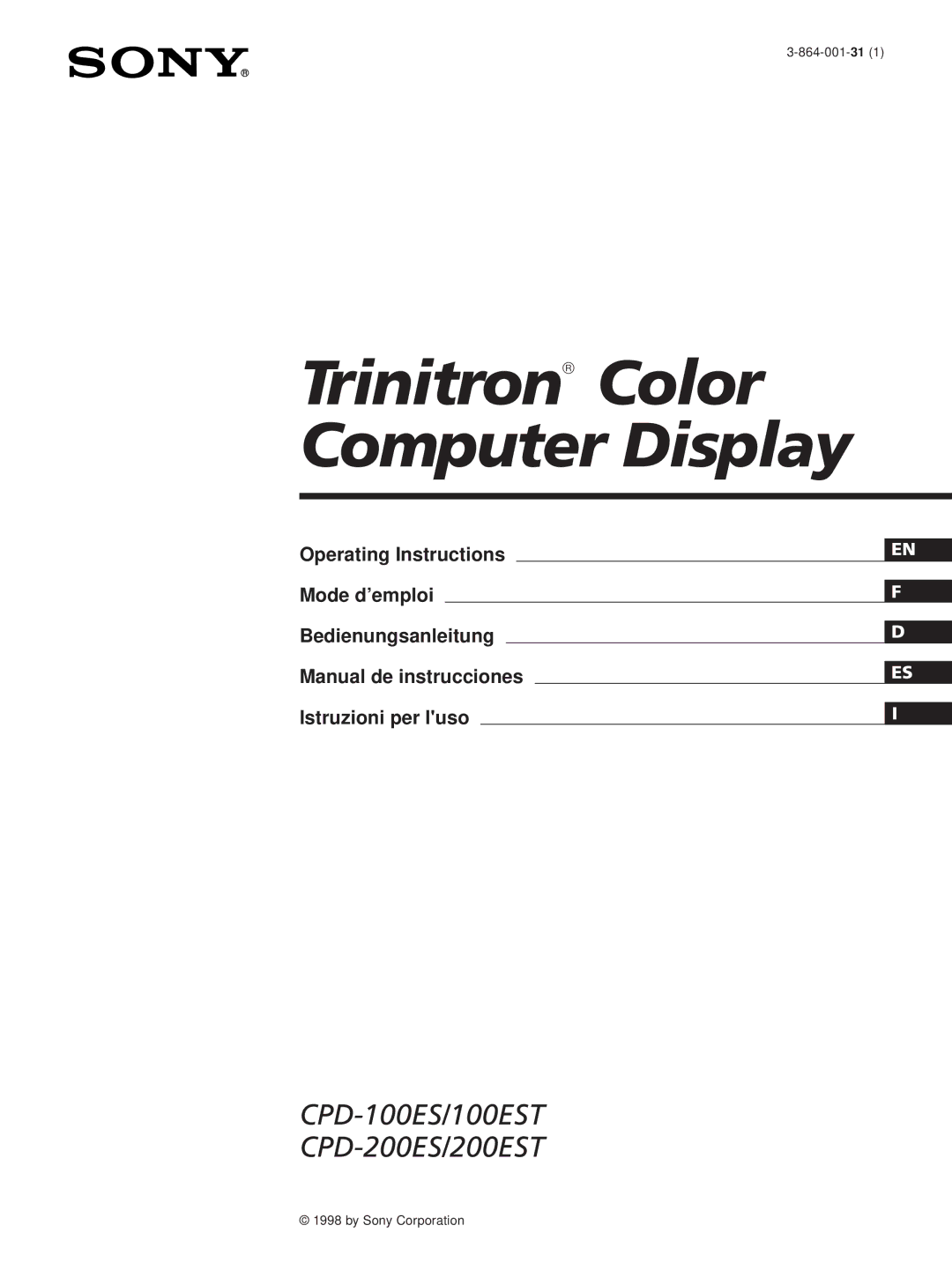 Sony CPD-100ES, CPD-100EST, CPD-200ES, CPD-200EST manual Trinitron Color Computer Display 