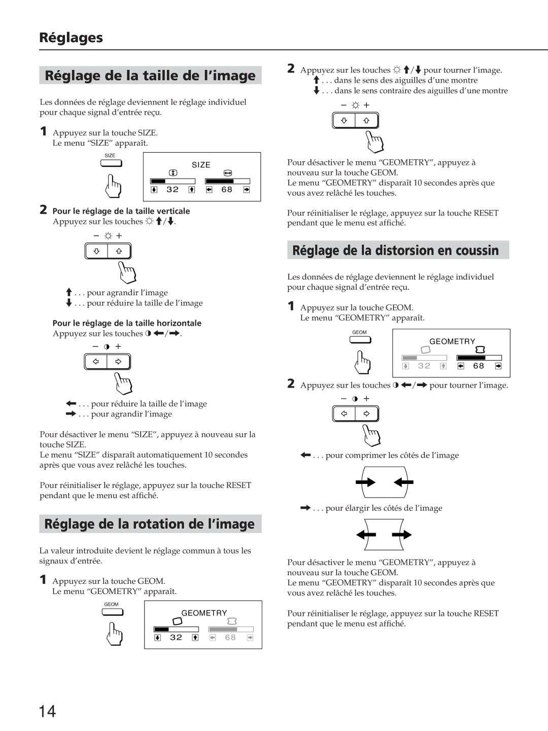 Sony CPD-200ES, CPD-200EST, CPD-100ES, CPD-100EST manual Réglages Réglage de la taille de l’image 