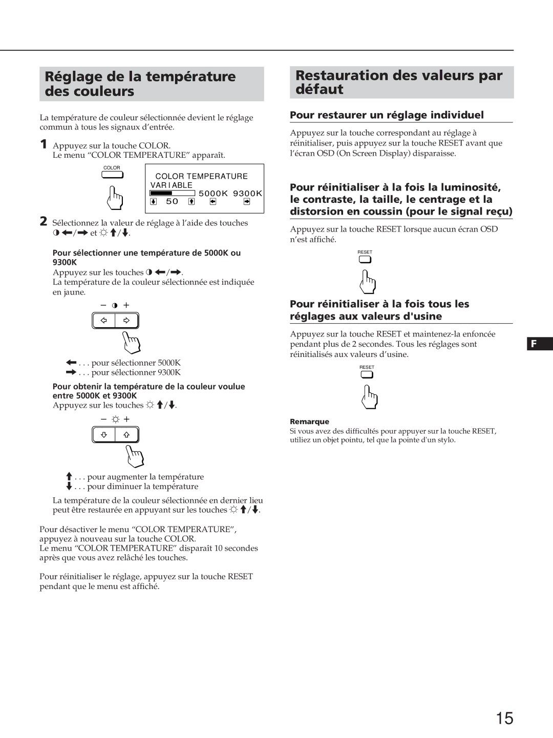 Sony CPD-100ES, CPD-100EST, CPD-200ES, CPD-200EST manual Réglage de la température des couleurs 