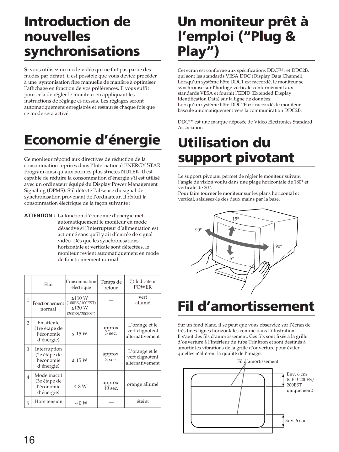 Sony CPD-200ES, CPD-200EST, CPD-100ES, CPD-100EST manual Introduction de nouvelles synchronisations, Economie d’énergie 