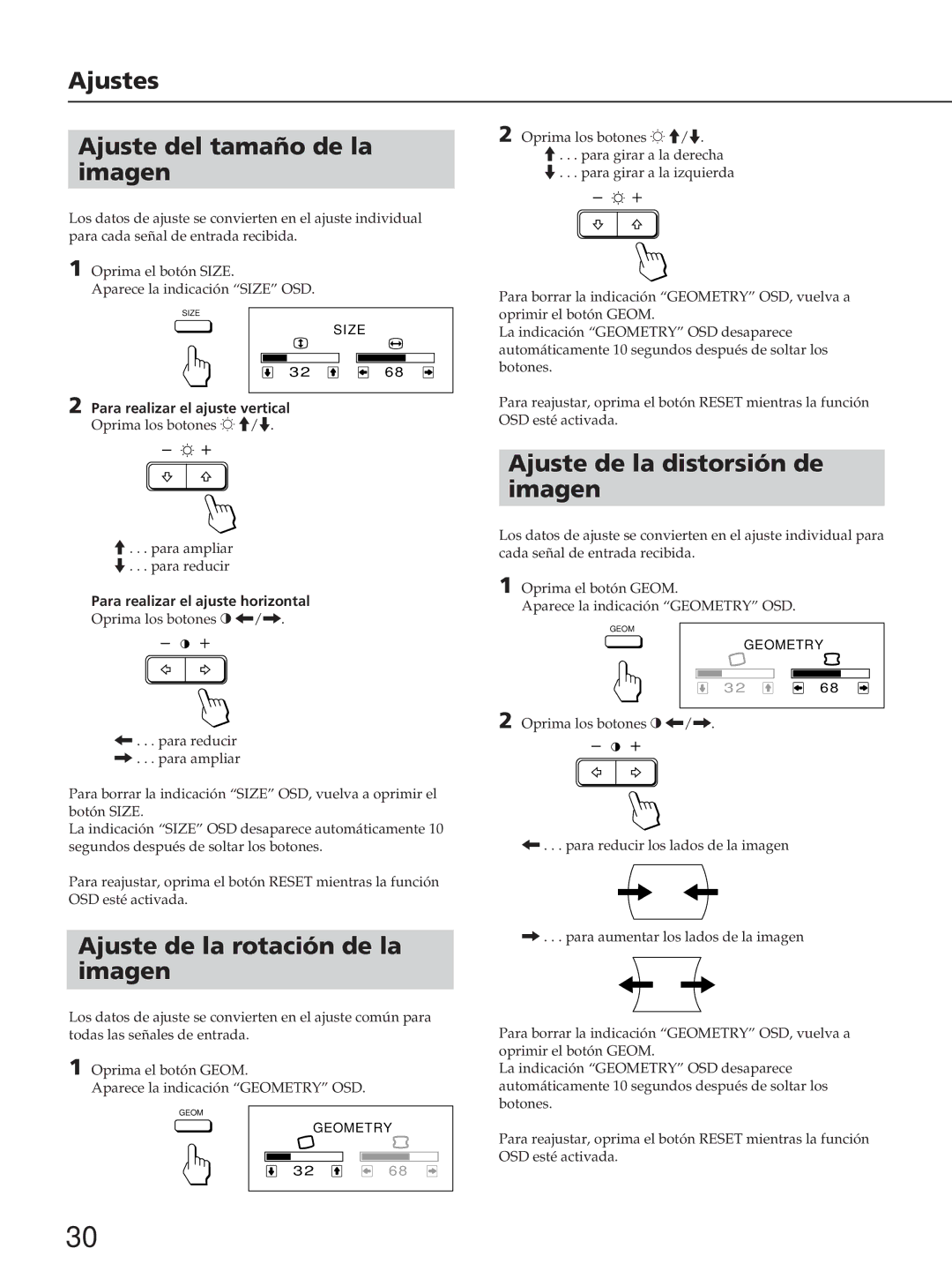 Sony CPD-200ES, CPD-200EST, CPD-100ES, CPD-100EST manual Ajustes Ajuste del tamaño de la imagen 