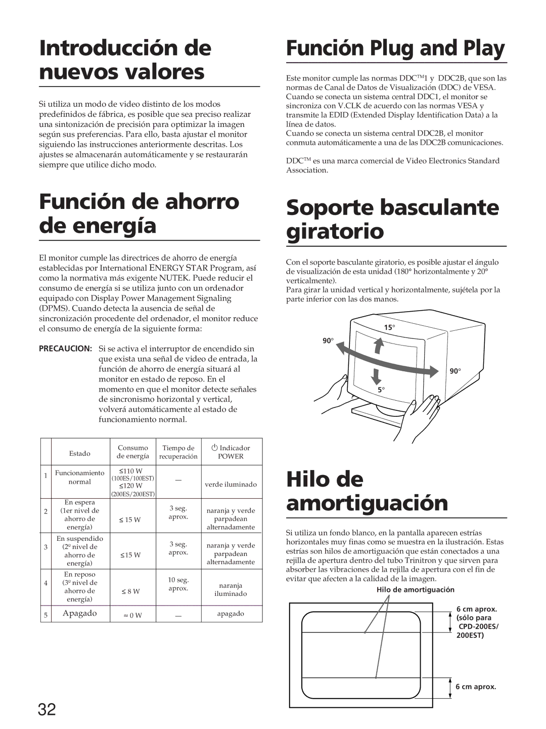 Sony CPD-200ES, CPD-200EST, CPD-100ES, CPD-100EST manual Introducción de nuevos valores, Función Plug and Play 