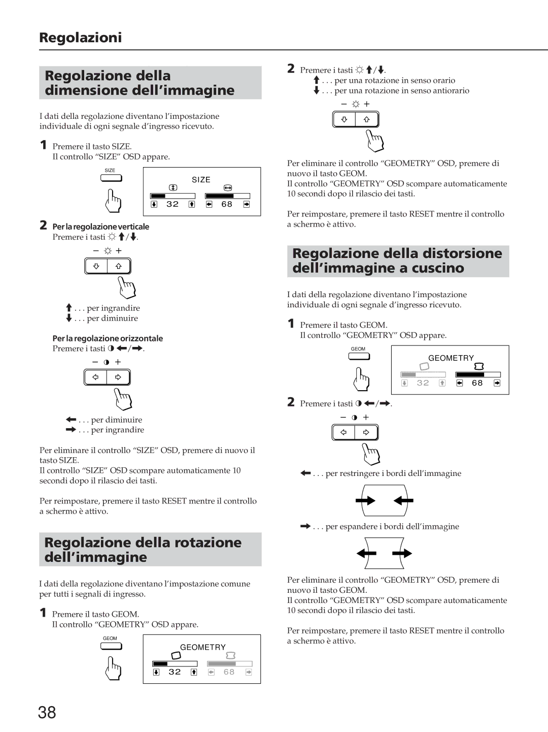 Sony CPD-200ES, CPD-200EST, CPD-100ES, CPD-100EST manual Regolazioni Regolazione della dimensione dell’immagine 