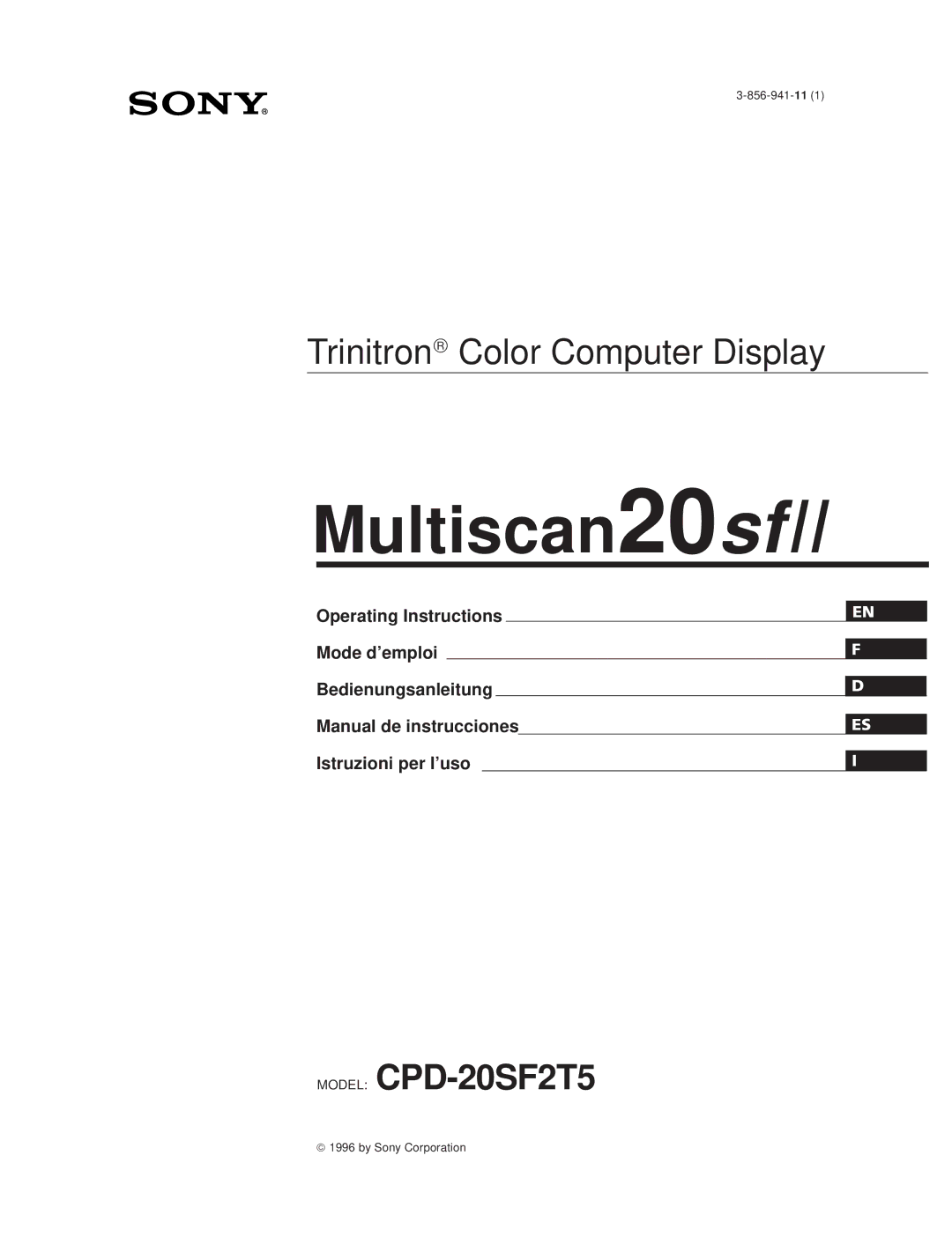 Sony CPD-20SF2T5 manual Multiscan20sfII 