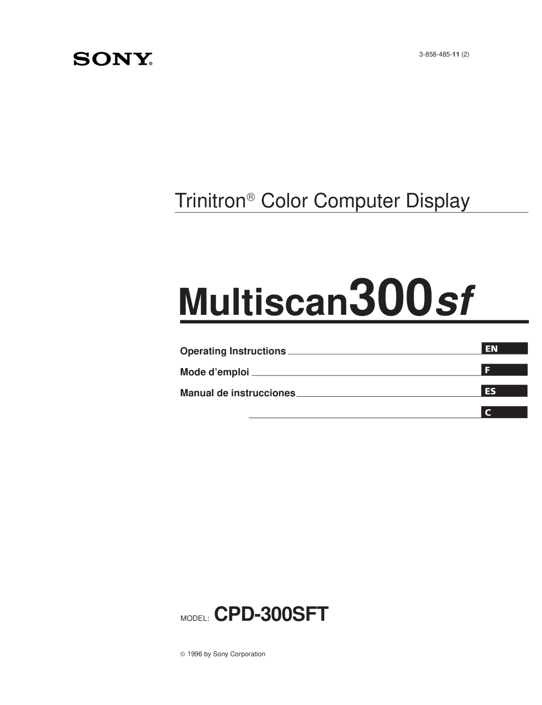 Sony CPD-300SFT manual Multiscan300sf 