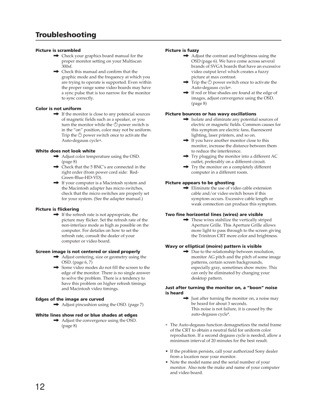 Sony CPD-300SFT manual Troubleshooting 