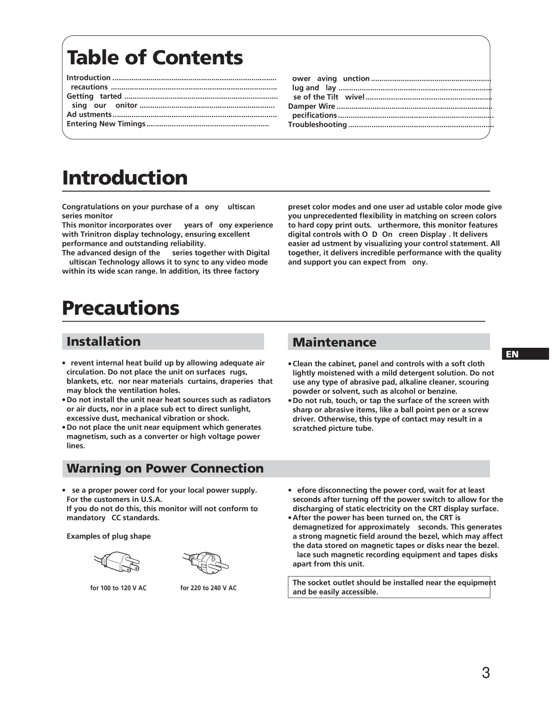 Sony CPD-300SFT manual Table of Contents, Introduction, Precautions 