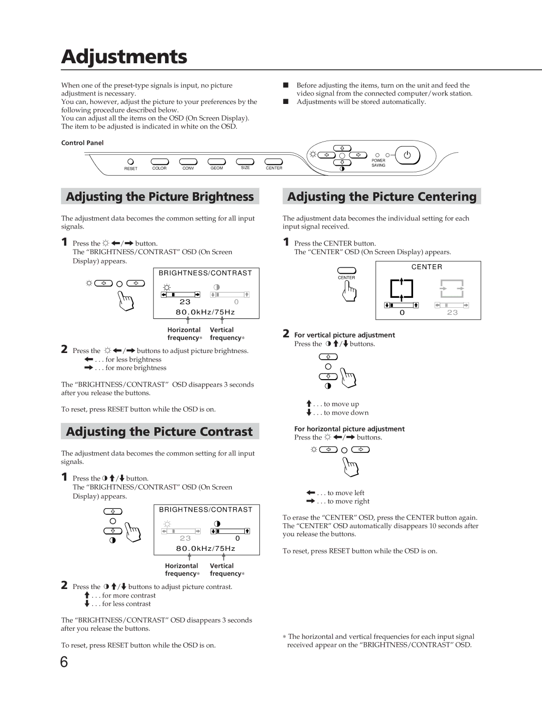 Sony CPD-300SFT manual Adjustments, Adjusting the Picture Contrast 