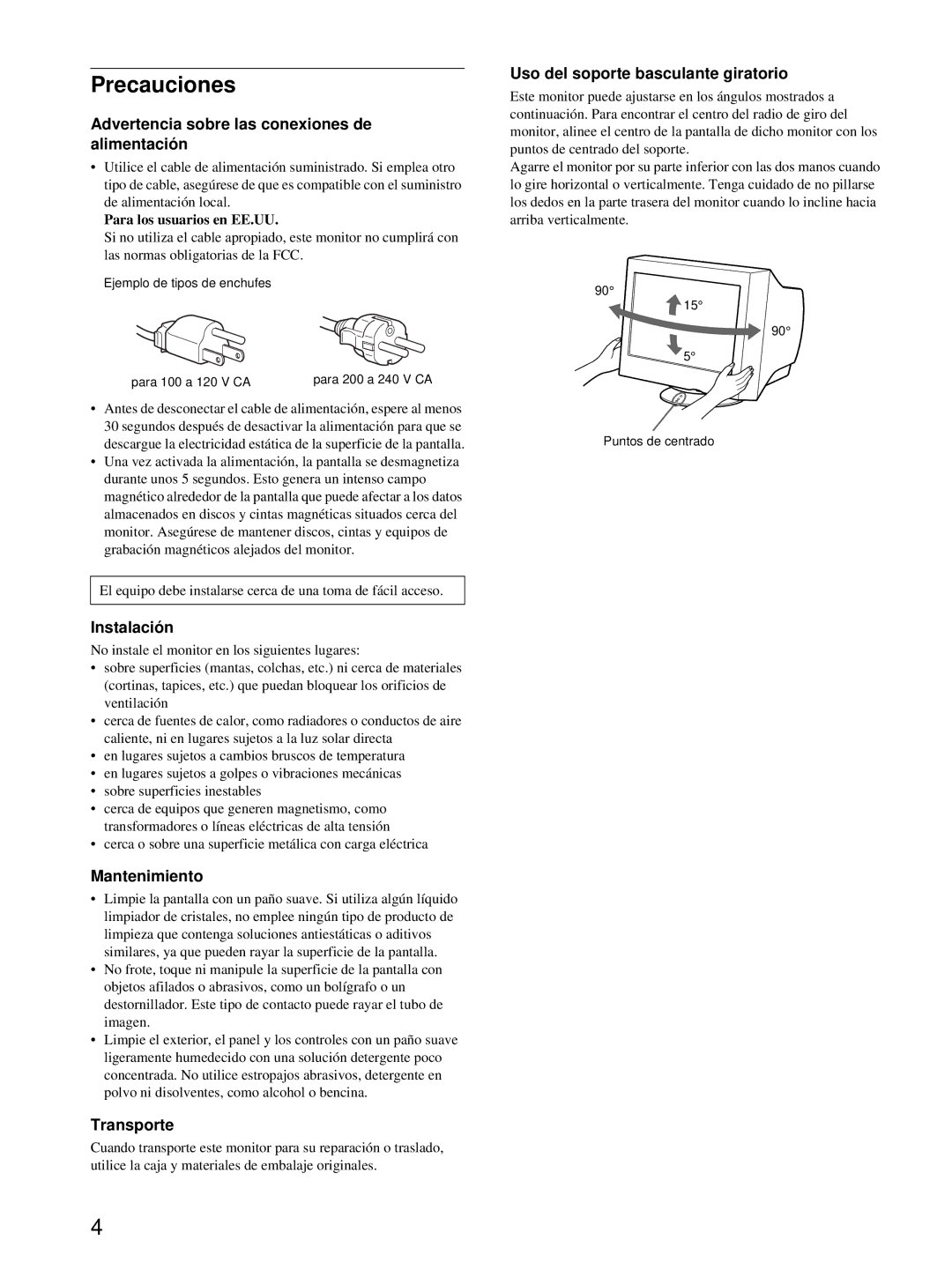 Sony CPD-E100 manual Precauciones 