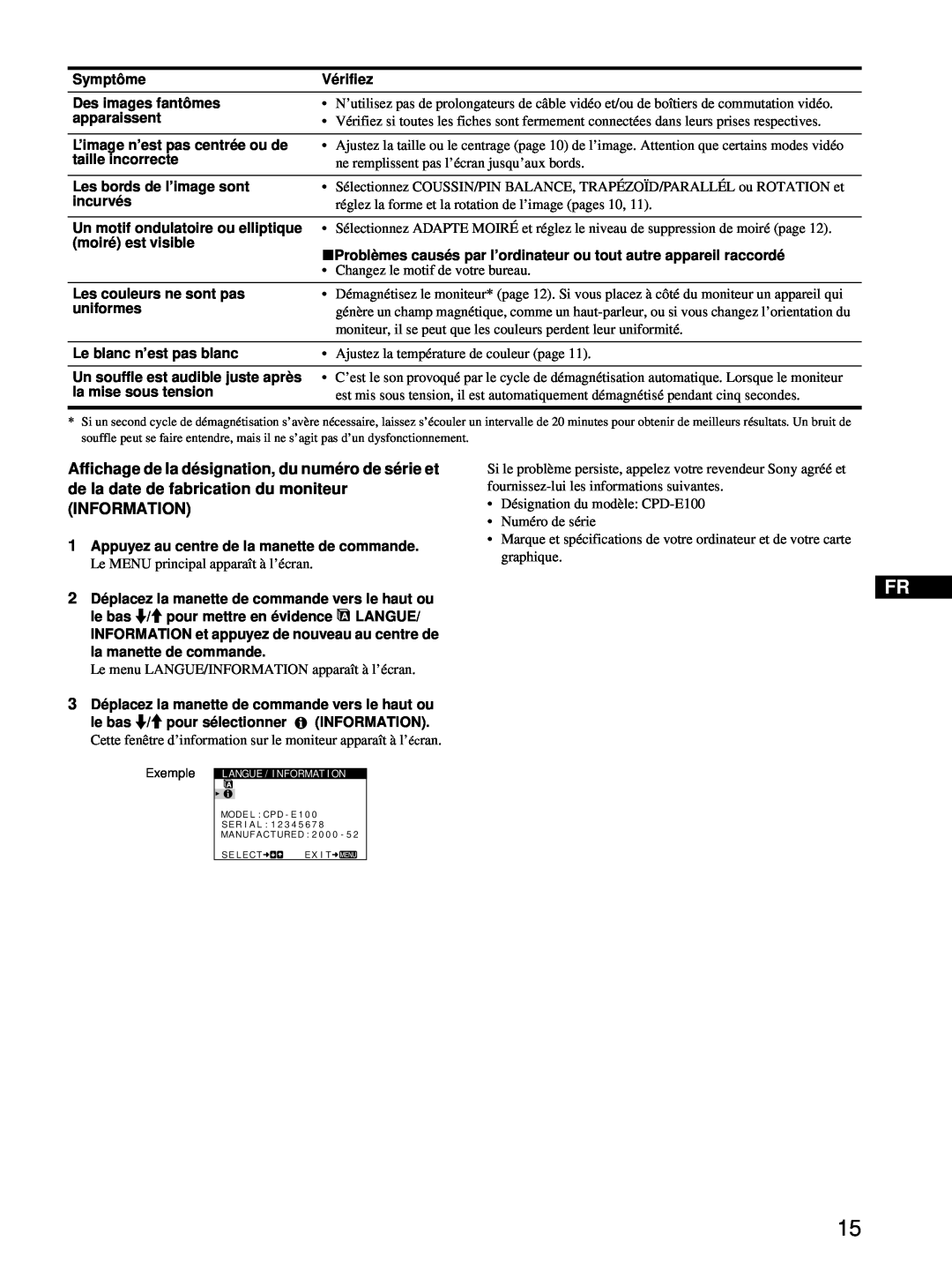 Sony CPD-E100 manual Information, Exemple 