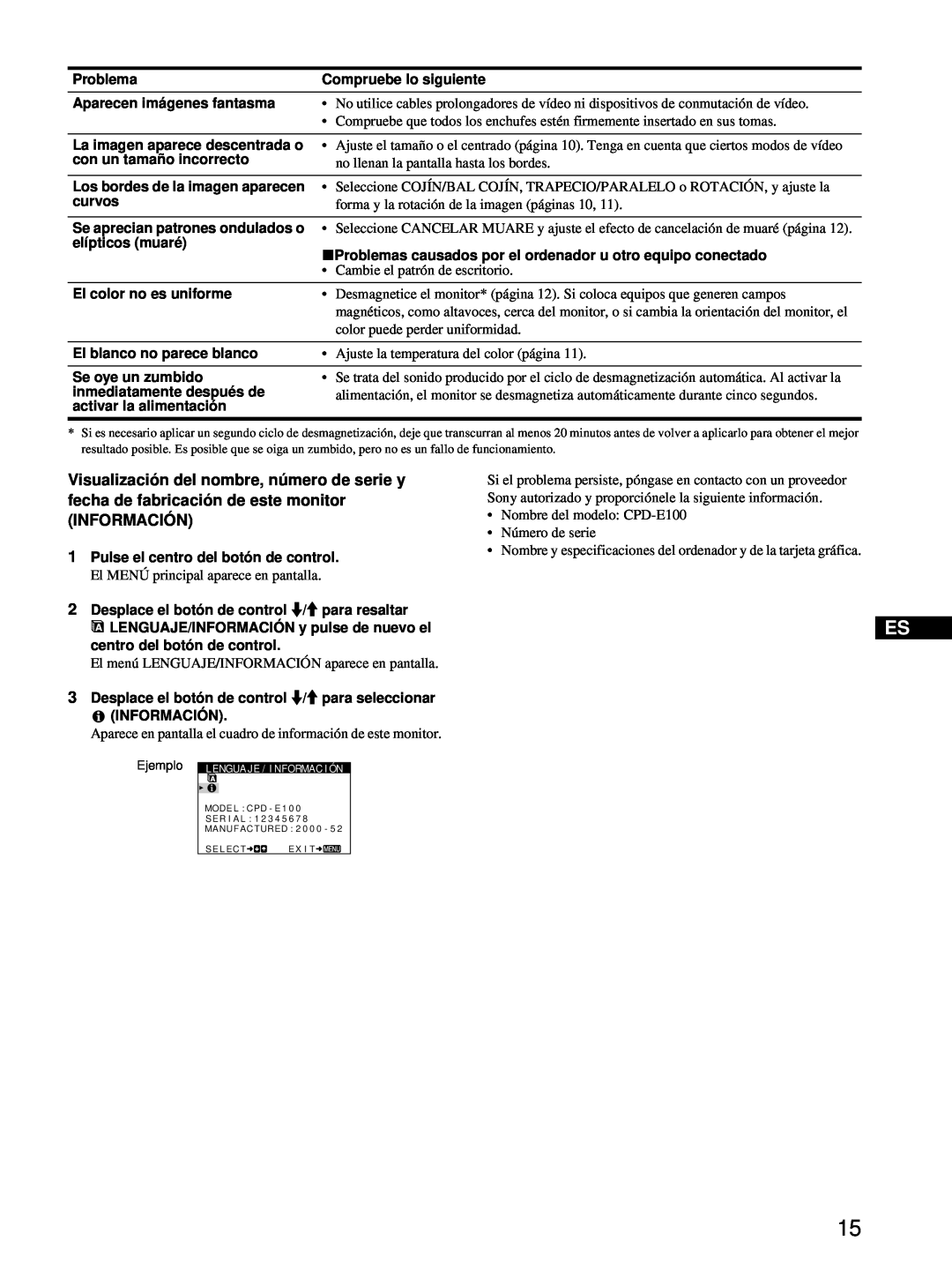 Sony CPD-E100 manual Información, Ejemplo 